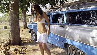 Shameless Monika Fox Pissing Outdoors With Naked Tits