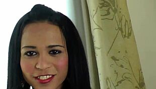 Small titted latina tranny loves anal play with monster cock in fishnets