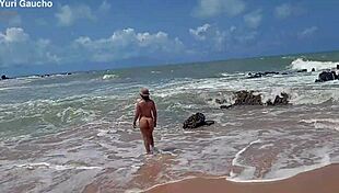 Yuri gaucho couple paradise hot wife shows everything on nudist beach, guys go crazy