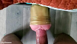 Subtle bedroom foreplay with moaning handjob on cock