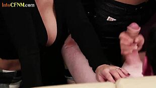 Busty british cfnm dommes wank subject in kinky group scene