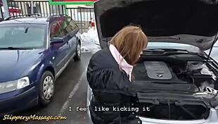 Slippery nuru massage couple with flexible teen and monster cock