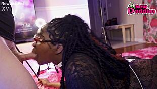 Black 20-Year-Old Ebony Babe Screams While Sucking White Daddy in Wild Lingerie Session