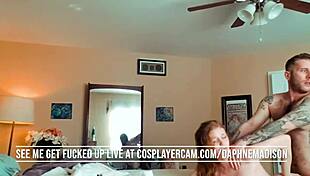 in cosplay, she gets roughly fucked on webcam, fingering herself as a slut.