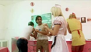 Milf Waitresses Diana Gold and Eva Mercedes in FFMM Foursome