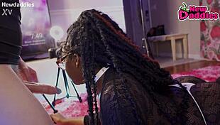 Black 20-Year-Old Ebony Babe Screams While Sucking White Daddy in Wild Lingerie Session