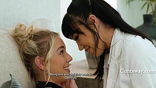 Busty lesbian doctor fucks patient during house visits with scissoring and masturbation.