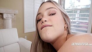 Blonde teen receives rough post-massage fucking with blowjob and pussy penetration