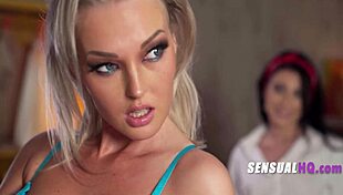 lingerie model eats her assistant during a photoshoot break