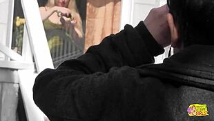 blonde handcuffs lesbian friend for strap-on fucking