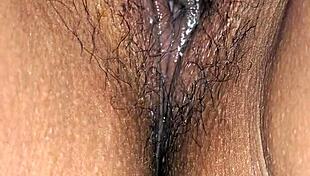 cum dripped on latina milf wife's pussy up close after wild missionary