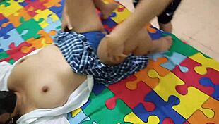 I asked the old cleaning bitch to put on a students suit to fulfill my crazy fantasy