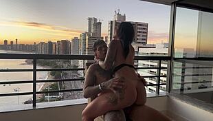 ebony babe rides until he cums at sunset