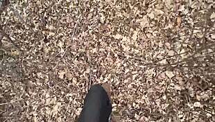 Stripping naked and getting fucked in the forest