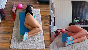 Naked yoga exposes big ass spreading