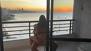 ebony babe rides until he cums at sunset