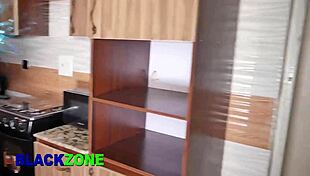 Ebony Step Mom With Big Ass Tries To Cook In The Kitchen.