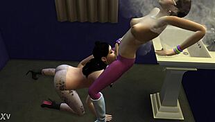 Want to see fresh pussy in the Sims 4 public toilet?