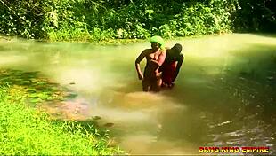 Fucking that african whore in the stream with big dick!