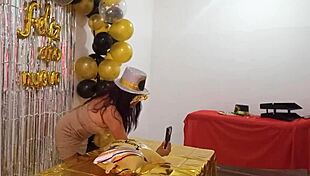 Beautiful lady hosts new year's eve party in elegant vip whore dress, showcasing her stunning vagina