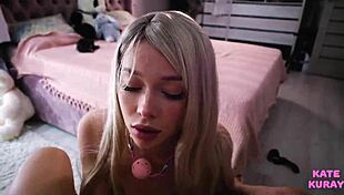 Intense fuck with pretty blonde's natural tits and ass ending in facial cumshot