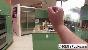 Hot christy mack masturbates her big tits and wet pussy on the kitchen counter