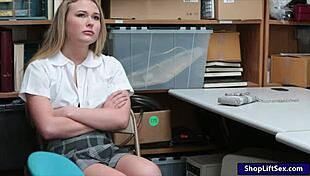 Blonde Teen 18+ Babe Alyssa Cole In Uniform Gets Handjob And Blowjob From Perv Police Officer At Office