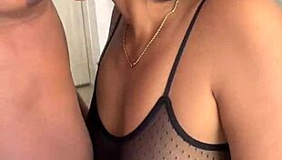 cute brunette girl sucks and licks puffy nipples non-stop in amateur couple fetish