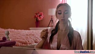 skinny petite stepsis in sexy lingerie gives blowjob.