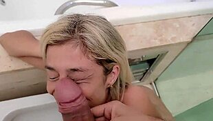 piss slut gets used and banged hard in the toilet, damn