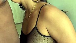 cute brunette girl sucks and licks puffy nipples non-stop in amateur couple fetish