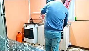 Stepmothers spoiled stepson fucks her wet pussy in the kitchen