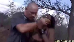 Big tit african milf gets roughly fucked outdoors by a german tourist.