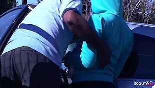 Petite teen picked up for doggystyle fucking by black guy