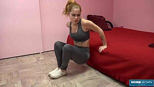 Petite redhead Sage Fox moans with deep ecstasy during hard pussy pounding