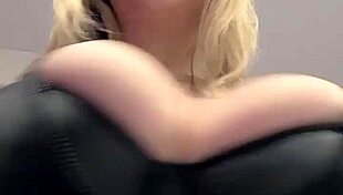 Big Natural Tits Bursting Out of Elastic Leather