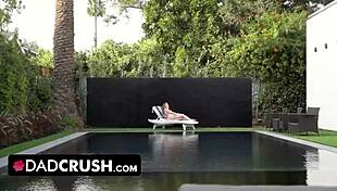 I teased my stepdad by the pool, fingering myself in bikini till he came in mouth.