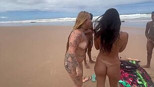 friends fucking in lingerie on the beach! admire the nature too!