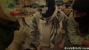 Teen girl in uniform gives intense blowjob to pay rent in military group scene.