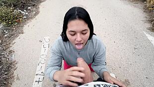 ON THE STREET, FAT BLONDE PORNSTAR SUCKS MONSTER COCK FOR HOMEMADE FUN