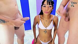 big cock lover gives sloppy blowjobs to two friends at home