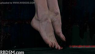 couple casually engages in painful feet worshipping with rough bdsm and blowjob