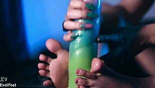 Gorgeous Marilou worships feet and masturbates with the queen.