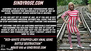 red-white stripped lady anal bottle destruction