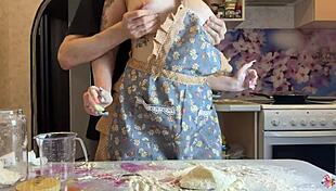 instead of cooking couple had rough fuck and cumcake in kitchen she really eats it