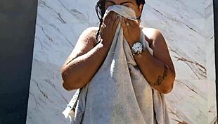 After Getting Milk In Pussy She Takes Naked Shower In Backyard For Neighbors To See