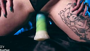 Gorgeous Marilou worships feet and masturbates with the queen.