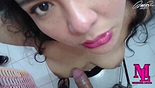 I suck my father-in-law's cock and he cums on my tits when mom is not home