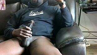 sir maxximus stroking his big cock solo on the couch