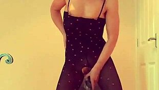 Bodystocking heels and insertion play leading to standing orgasm